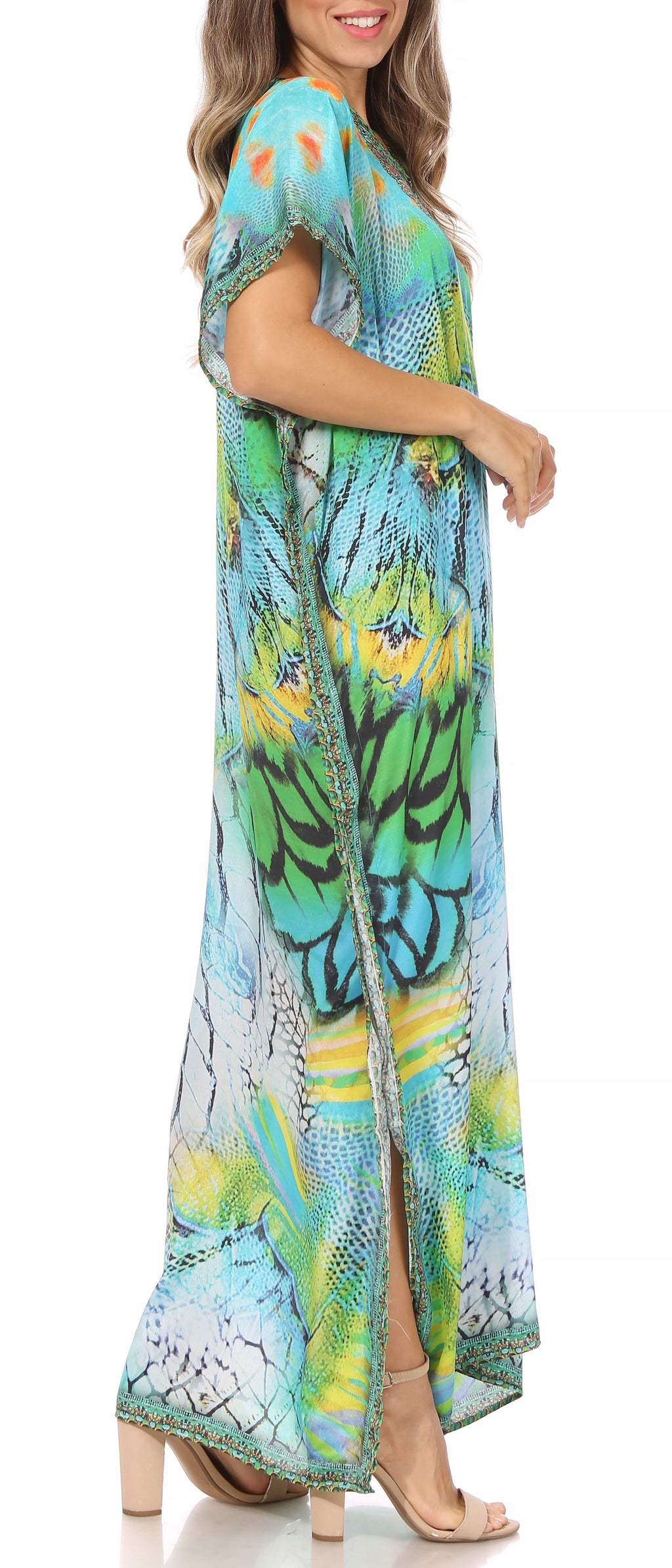 Vicky Women's Casual Short Sleeve Petite Beach Maxi Caftan Dress
