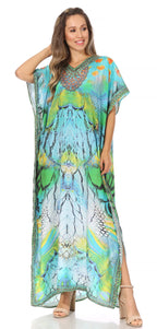 Vicky Women's Casual Short Sleeve Petite Beach Maxi Caftan Dress