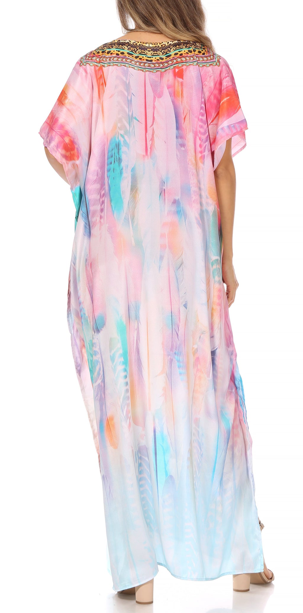 Vicky Women's Casual Short Sleeve Petite Beach Maxi Caftan Dress