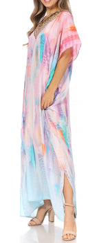 Vicky Women's Casual Short Sleeve Petite Beach Maxi Caftan Dress