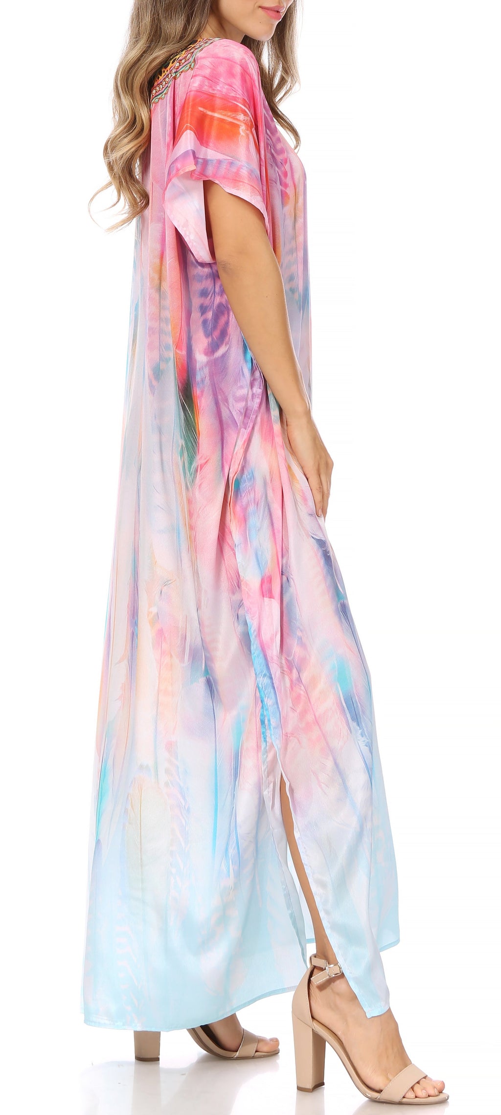 Vicky Women's Casual Short Sleeve Petite Beach Maxi Caftan Dress