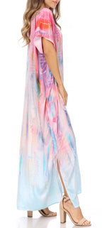 Vicky Women's Casual Short Sleeve Petite Beach Maxi Caftan Dress