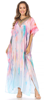 Vicky Women's Casual Short Sleeve Petite Beach Maxi Caftan Dress
