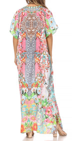 Vicky Women's Casual Short Sleeve Petite Beach Maxi Caftan Dress