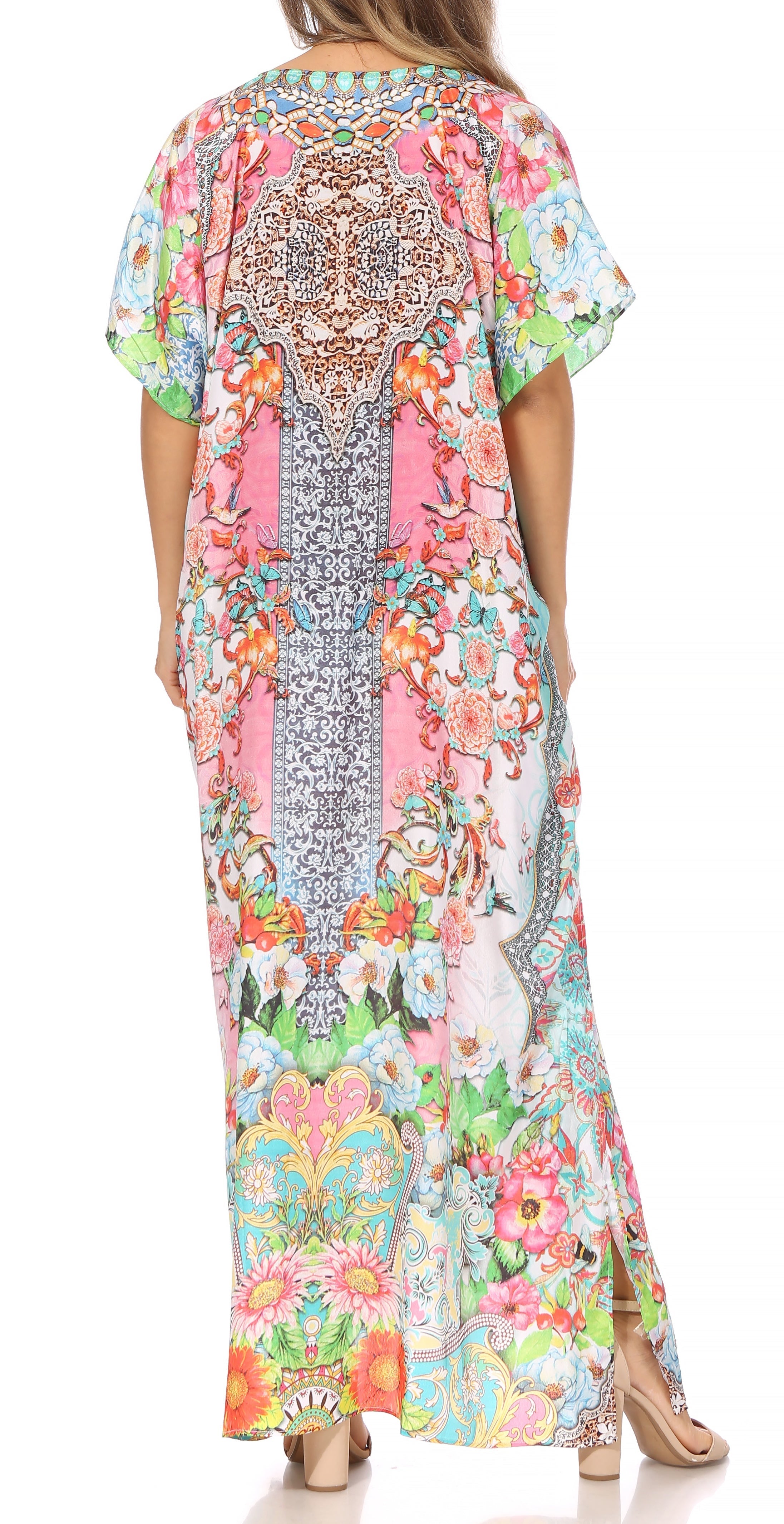 Vicky Women's Casual Short Sleeve Petite Beach Maxi Caftan Dress