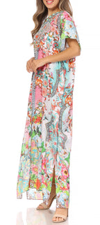 Vicky Women's Casual Short Sleeve Petite Beach Maxi Caftan Dress