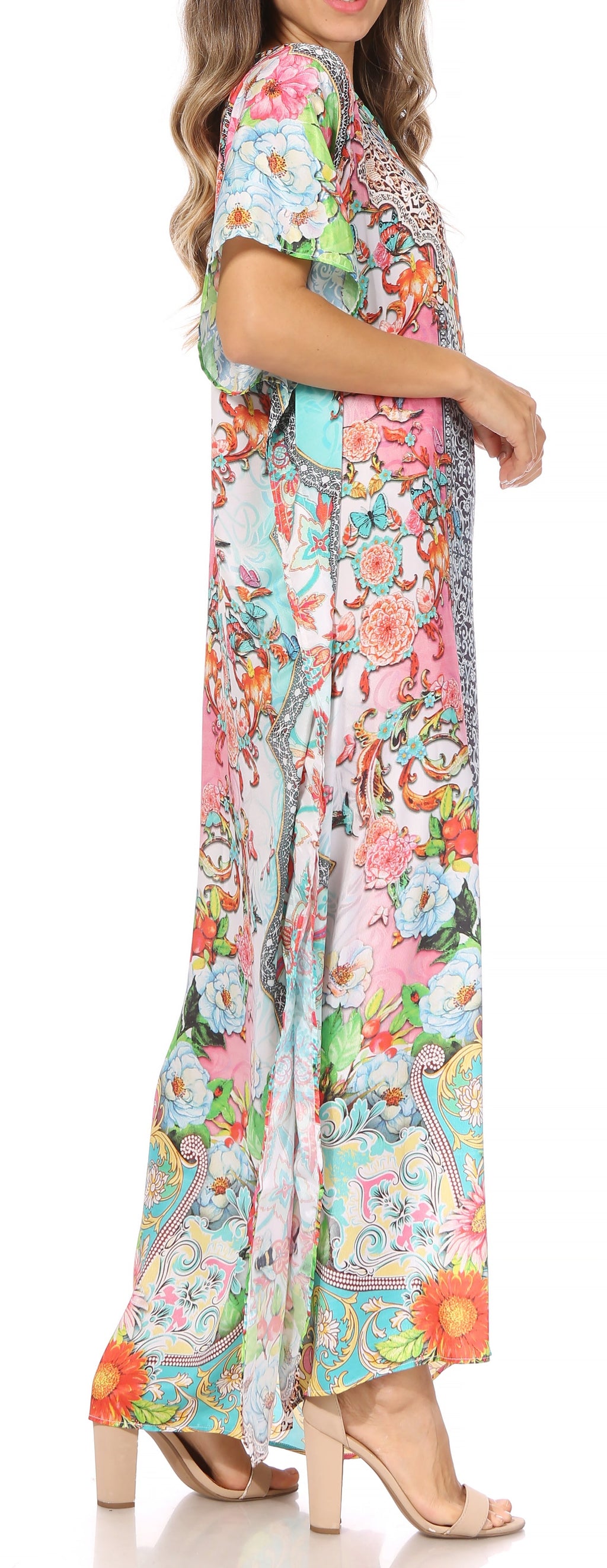Vicky Women's Casual Short Sleeve Petite Beach Maxi Caftan Dress