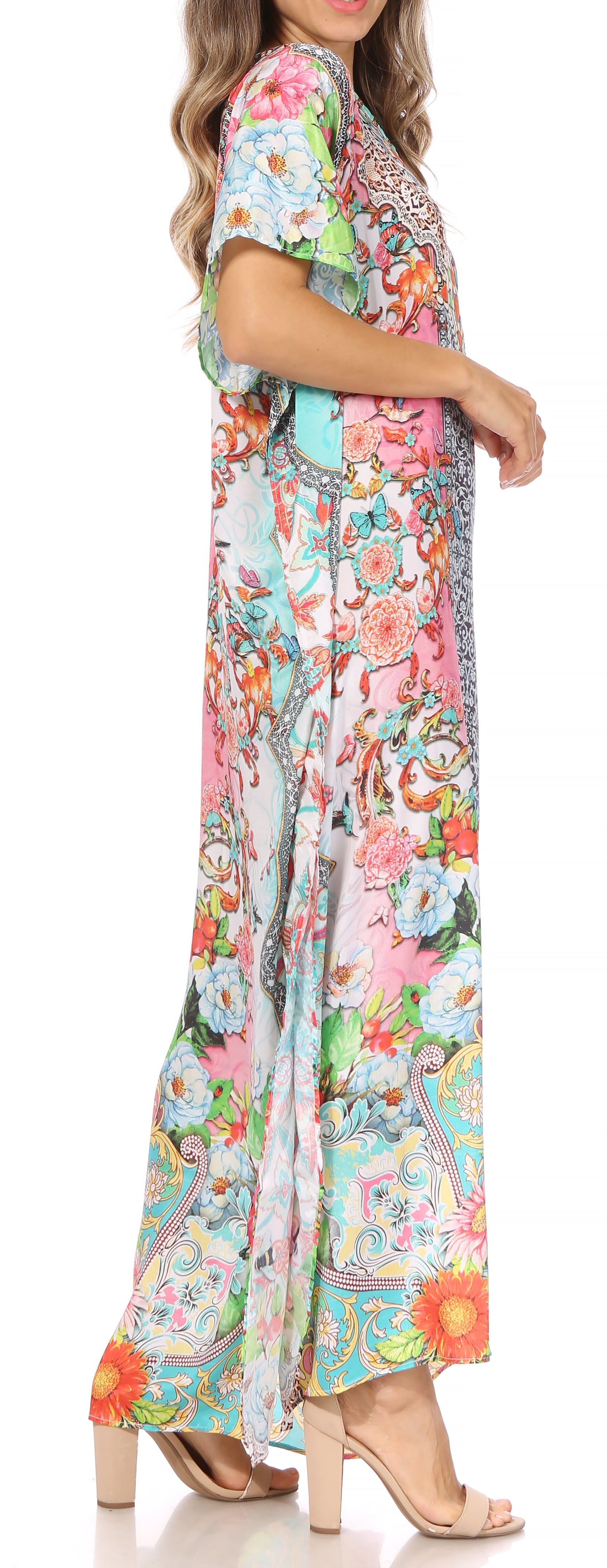 Vicky Women's Casual Short Sleeve Petite Beach Maxi Caftan Dress