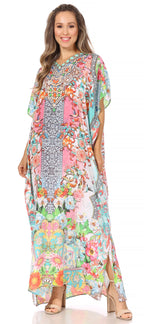Vicky Women's Casual Short Sleeve Petite Beach Maxi Caftan Dress