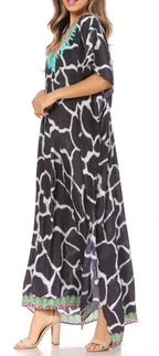 Vicky Women's Casual Short Sleeve Petite Beach Maxi Caftan Dress