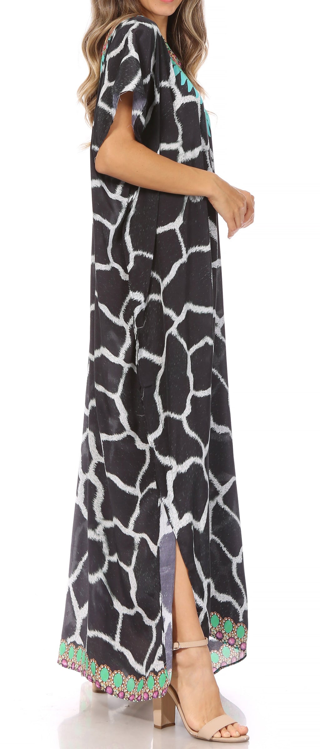 Vicky Women's Casual Short Sleeve Petite Beach Maxi Caftan Dress