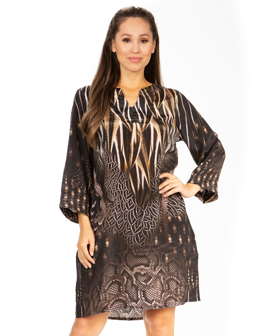 Sakkas Rosa Boho Style Floral Tunic Dress
