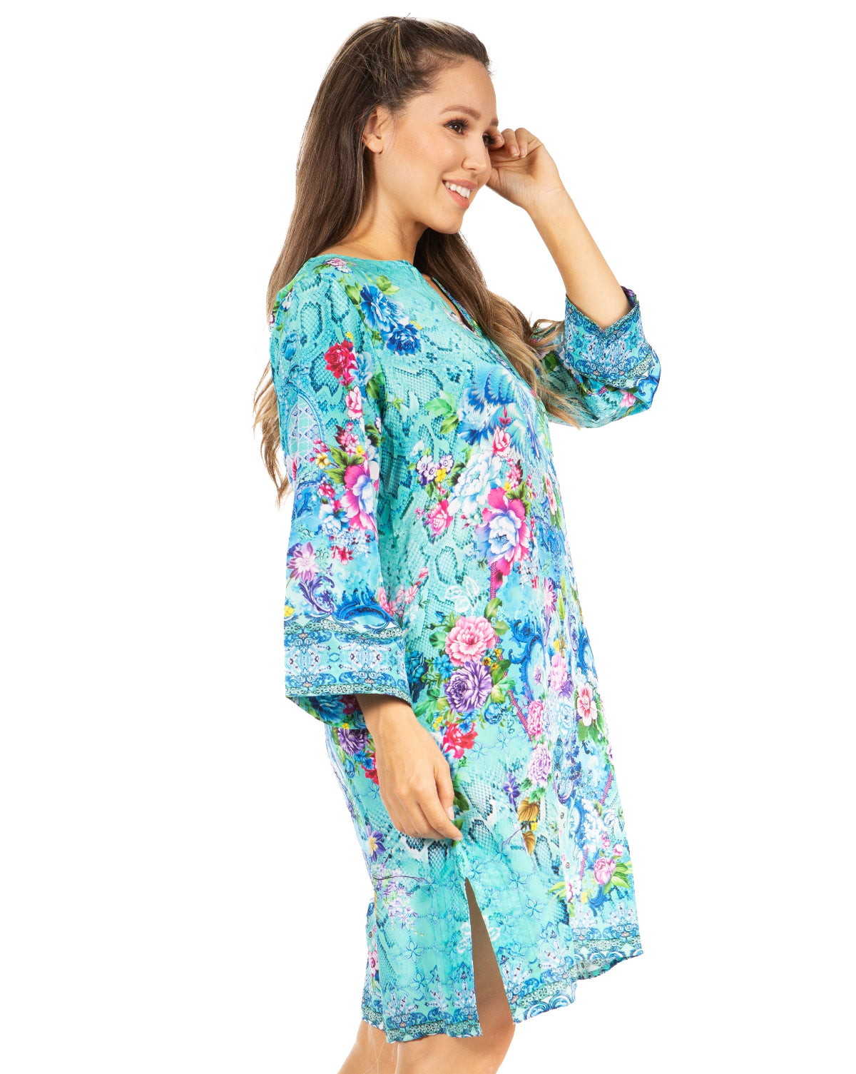 Sakkas Rosa Boho Style Floral Tunic Dress