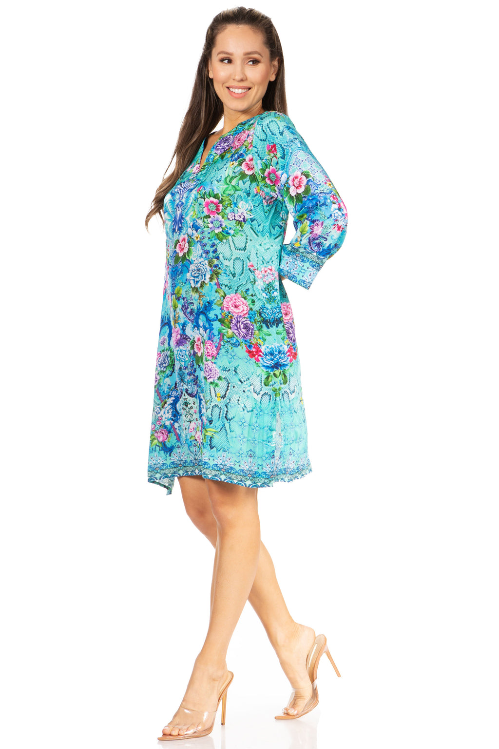 Sakkas Rosa Boho Style Floral Tunic Dress