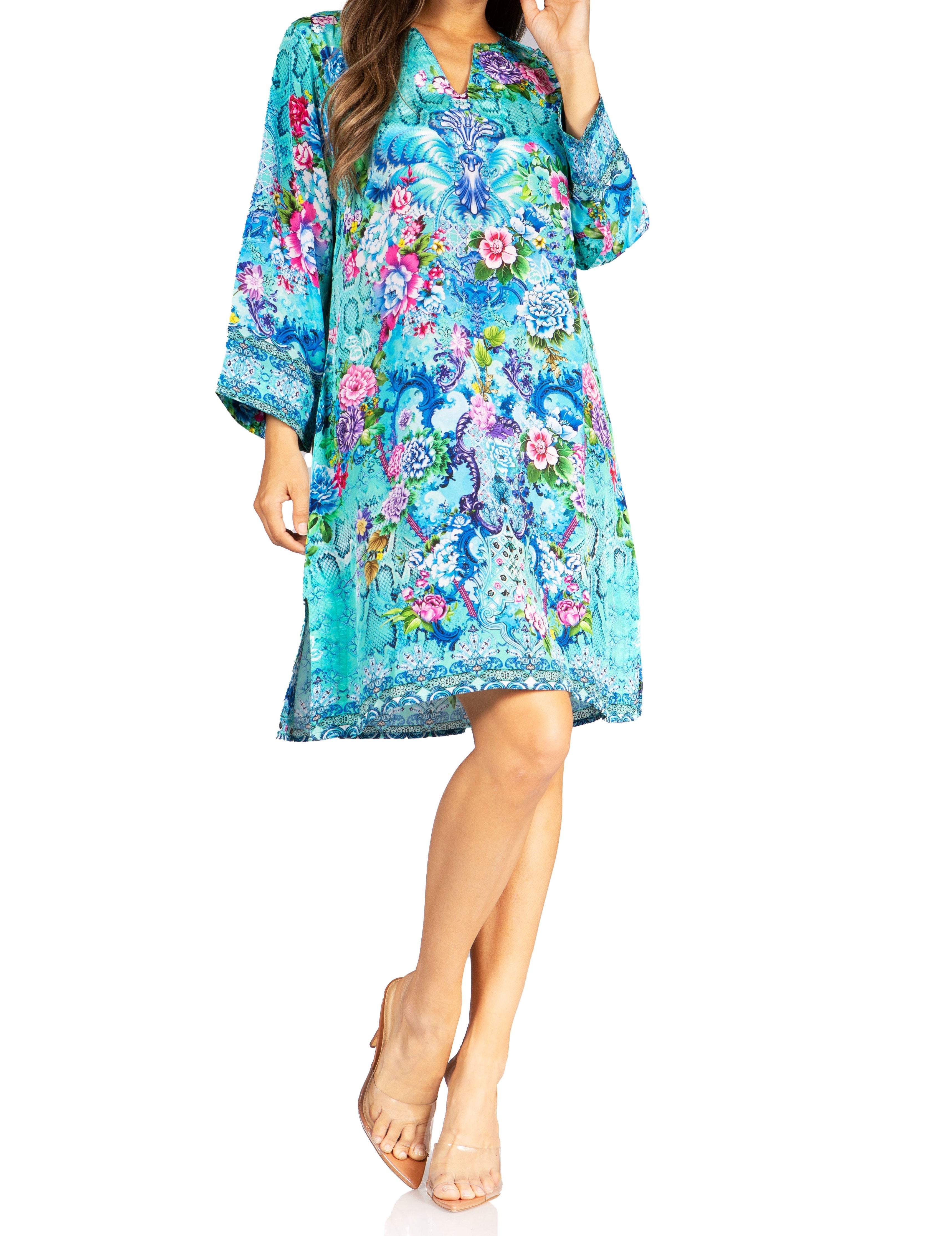 Sakkas Rosa Boho Style Floral Tunic Dress