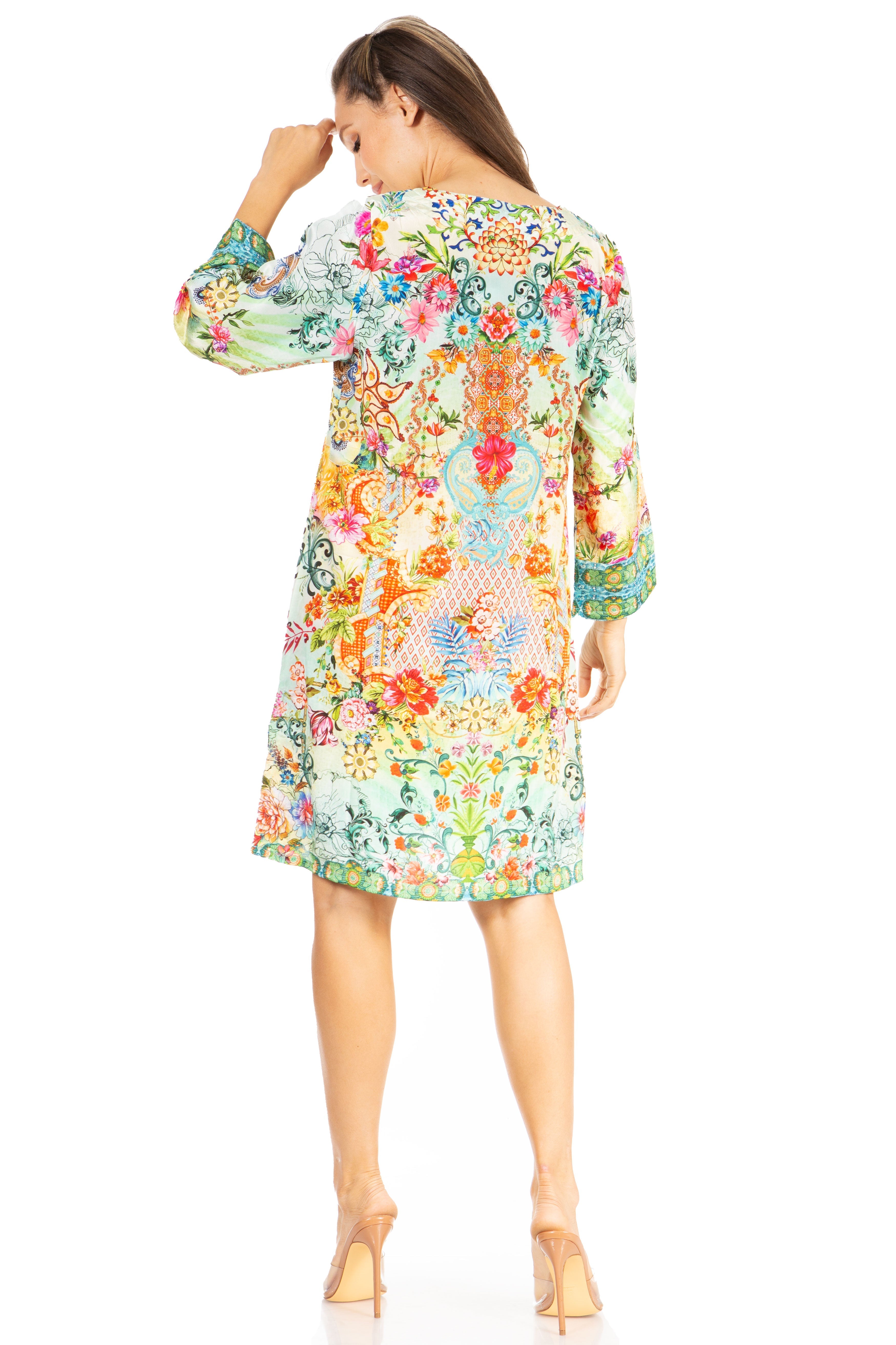 Sakkas Rosa Boho Style Floral Tunic Dress