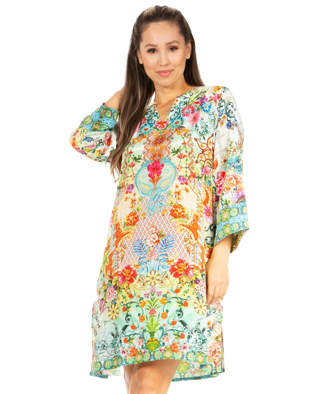 Sakkas Rosa Boho Style Floral Tunic Dress
