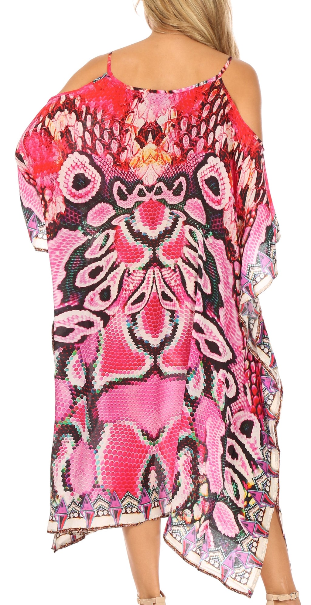 Amaya Loose Fit Long Printed Strappy Cutout Shoulder Boat Neck Kaftan Dress