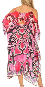 Amaya Loose Fit Long Printed Strappy Cutout Shoulder Boat Neck Kaftan Dress