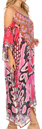 Amaya Loose Fit Long Printed Strappy Cutout Shoulder Boat Neck Kaftan Dress