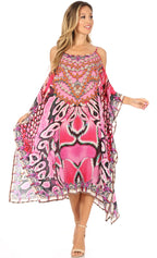 Amaya Loose Fit Long Printed Strappy Cutout Shoulder Boat Neck Kaftan Dress