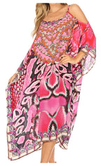 Amaya Loose Fit Long Printed Strappy Cutout Shoulder Boat Neck Kaftan Dress