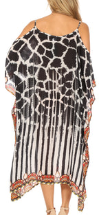 Amaya Loose Fit Long Printed Strappy Cutout Shoulder Boat Neck Kaftan Dress