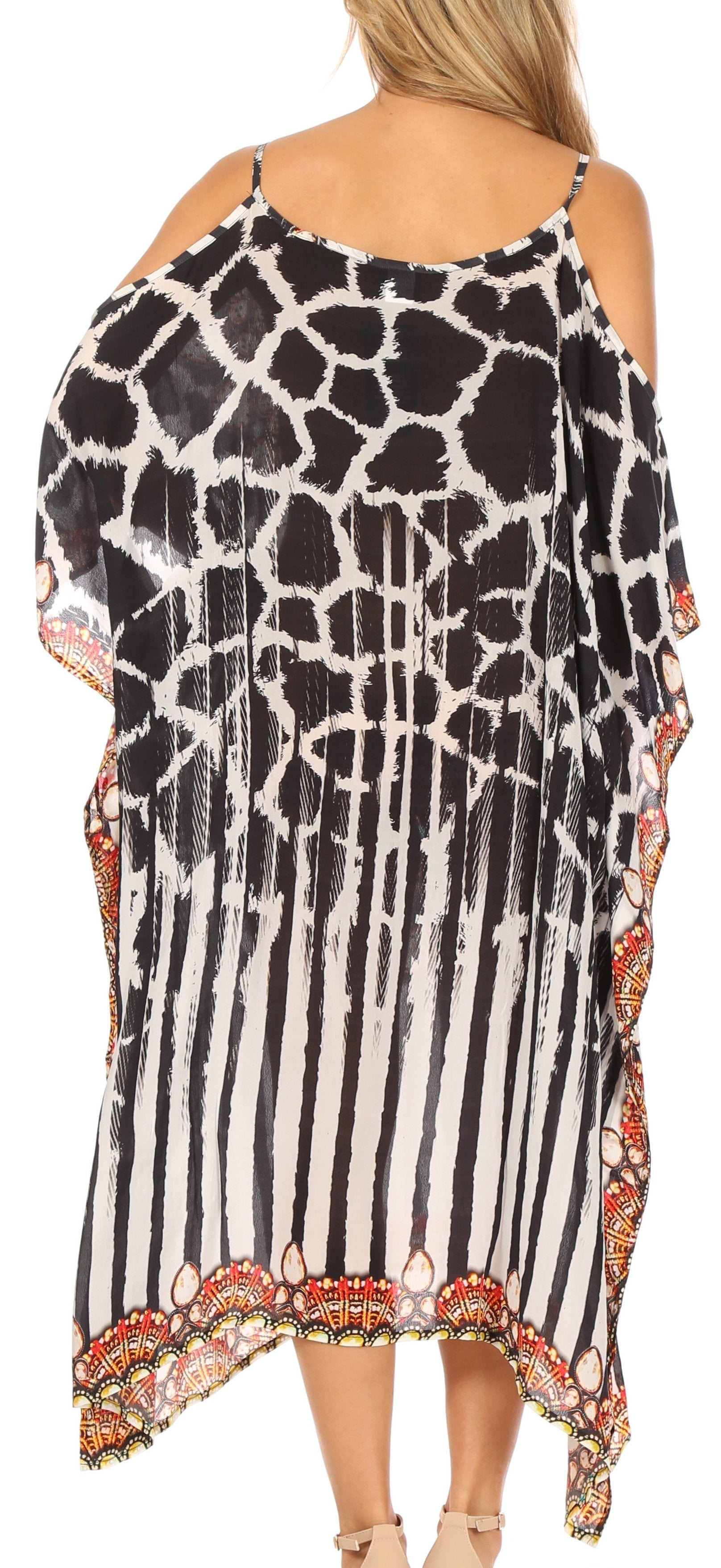 Amaya Loose Fit Long Printed Strappy Cutout Shoulder Boat Neck Kaftan Dress