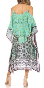 Amaya Loose Fit Long Printed Strappy Cutout Shoulder Boat Neck Kaftan Dress