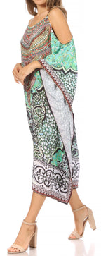 Amaya Loose Fit Long Printed Strappy Cutout Shoulder Boat Neck Kaftan Dress