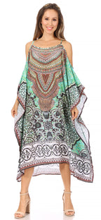 Amaya Loose Fit Long Printed Strappy Cutout Shoulder Boat Neck Kaftan Dress
