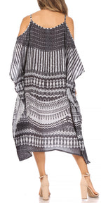 Amaya Loose Fit Long Printed Strappy Cutout Shoulder Boat Neck Kaftan Dress