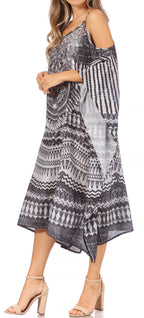 Amaya Loose Fit Long Printed Strappy Cutout Shoulder Boat Neck Kaftan Dress