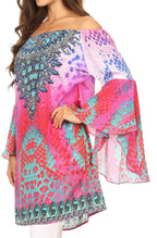 Sakkas Inna Colorful Shift Dress Tunic with Bell Ruffled Sleeves & Rhinestones