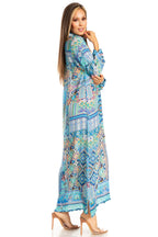 Sakkas Long Sleeves Button Down Spring/Summer Maxi Shirt Dress | Beachwear