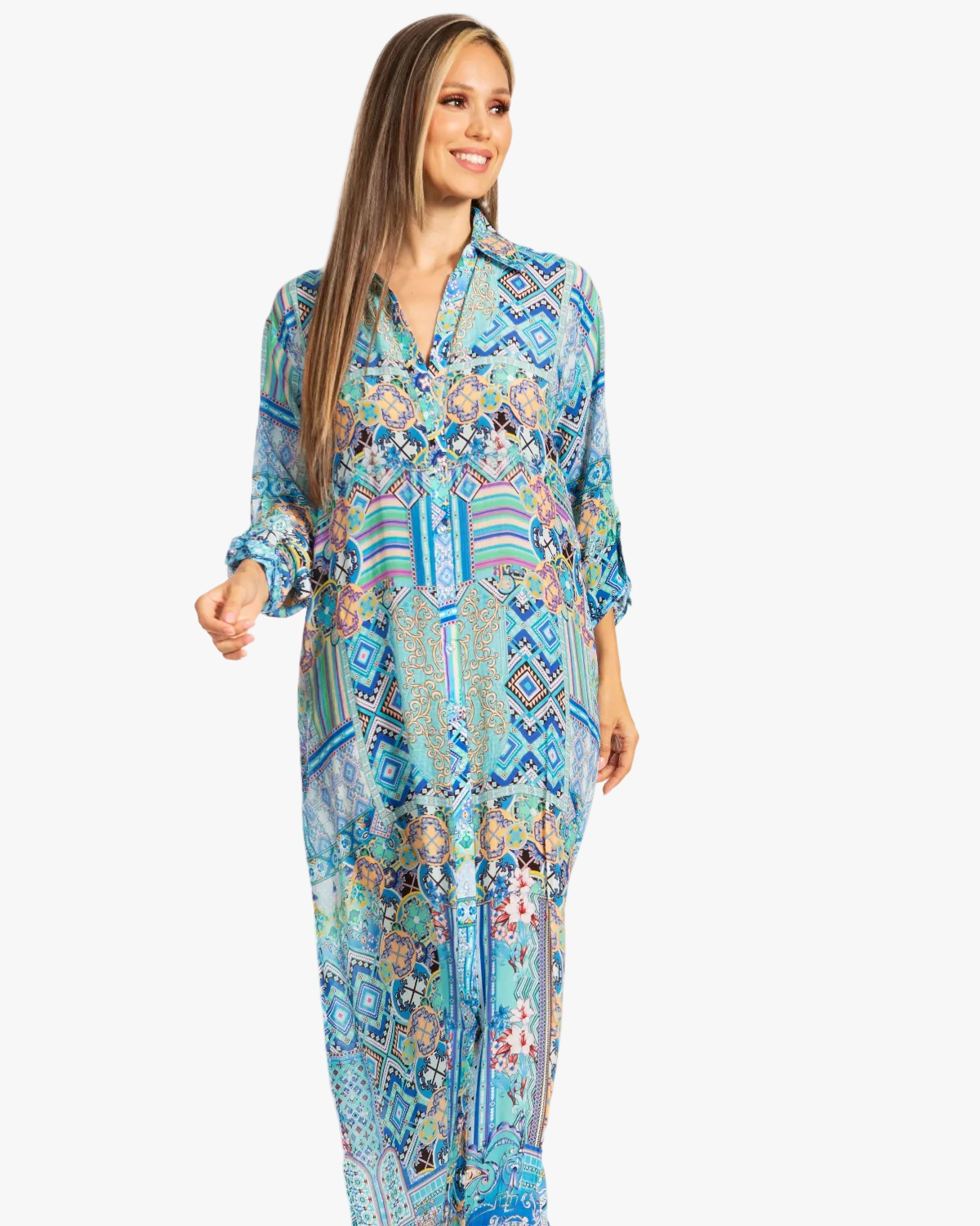 Sakkas Long Sleeves Button Down Spring/Summer Maxi Shirt Dress | Beachwear