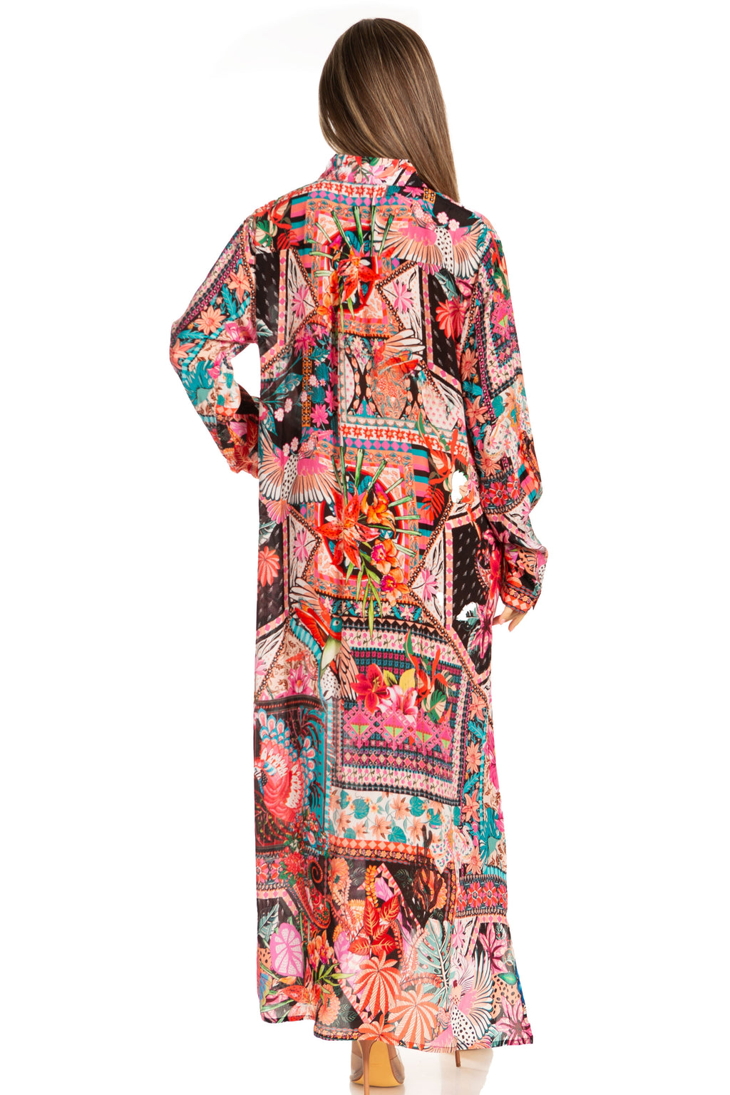 Sakkas Long Sleeves Button Down Spring/Summer Maxi Shirt Dress | Beachwear