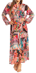 Sakkas Long Sleeves Button Down Spring/Summer Maxi Shirt Dress | Beachwear
