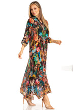 Sakkas Long Sleeves Button Down Spring/Summer Maxi Shirt Dress | Beachwear