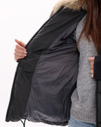 Genuine Fur Trim Down Fill Coat in Black