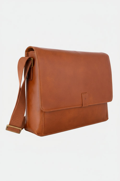 Aiden Leather Business Laptop Messenger Cross Body Bag | Tan Brown