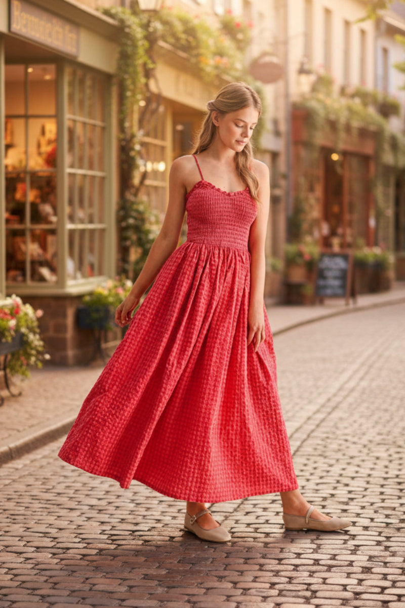 Women's Retro Plaid Sleeveless A-Line Maxi Dress