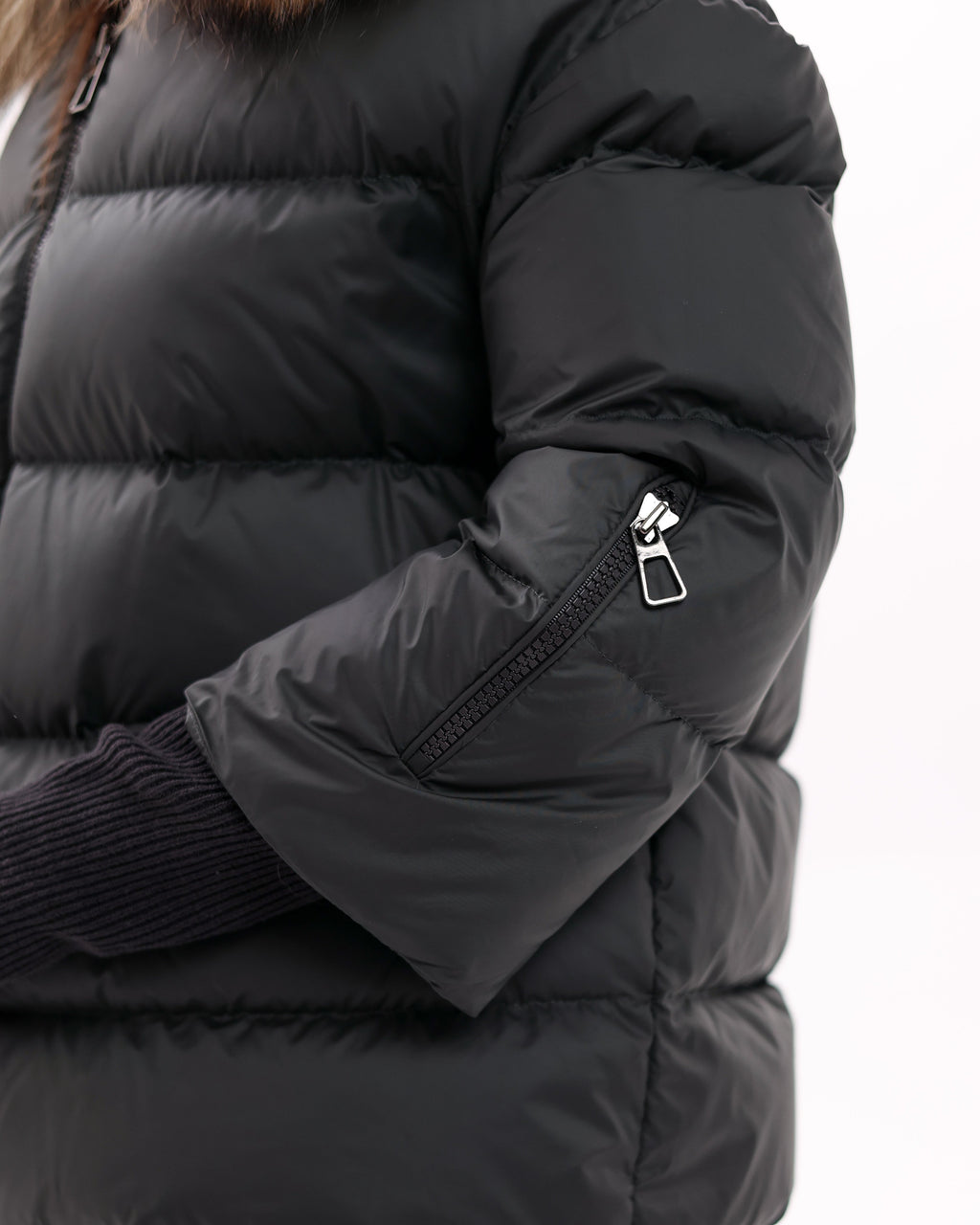 Genuine Fur Trim Down Fill Coat in Black