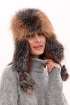 Genuine Silver Fox Fur Leather Hat