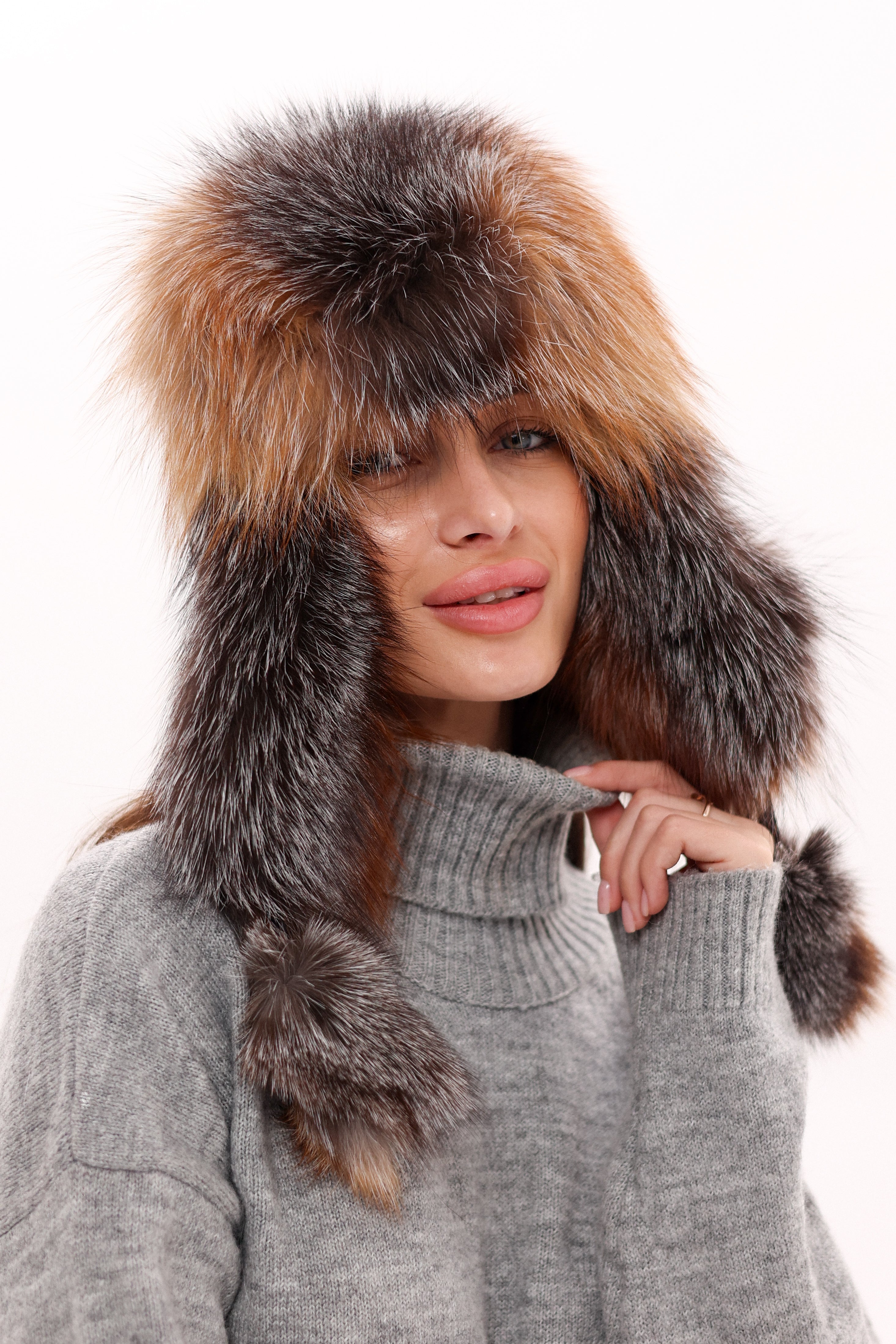 Genuine Silver Fox Fur Leather Hat