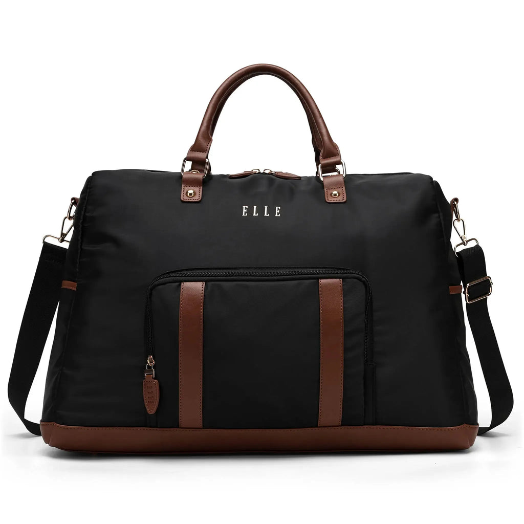 ELLE Luxe Journey 30L Twill and Vegan Leather Weekender Duffel Bag