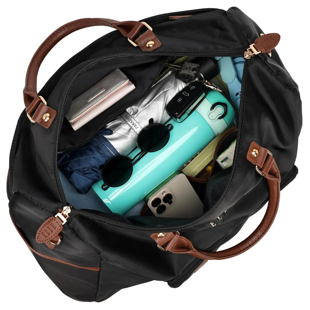 ELLE Luxe Journey 30L Twill and Vegan Leather Weekender Duffel Bag