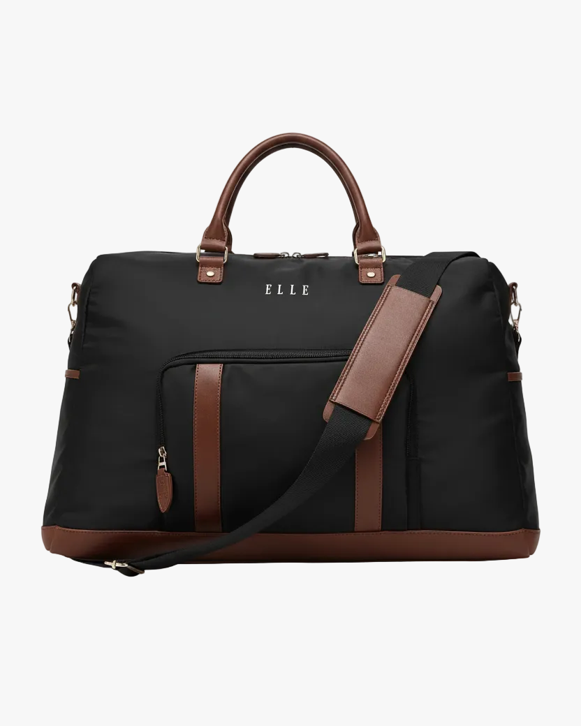ELLE Luxe Journey 30L Twill and Vegan Leather Weekender Duffel Bag