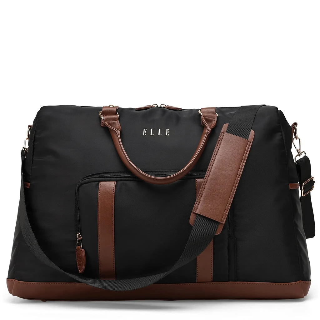 ELLE Luxe Journey 30L Twill and Vegan Leather Weekender Duffel Bag