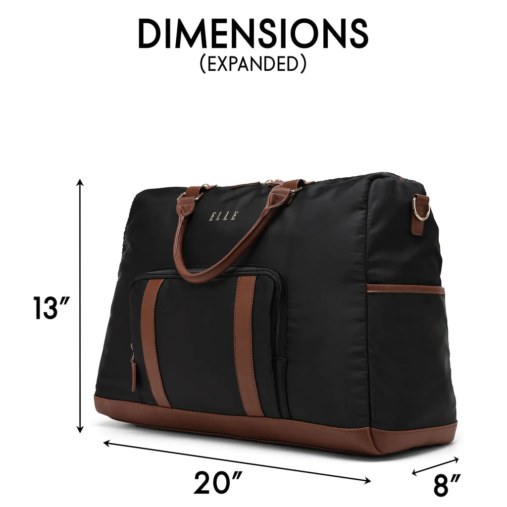 ELLE Luxe Journey 30L Twill and Vegan Leather Weekender Duffel Bag